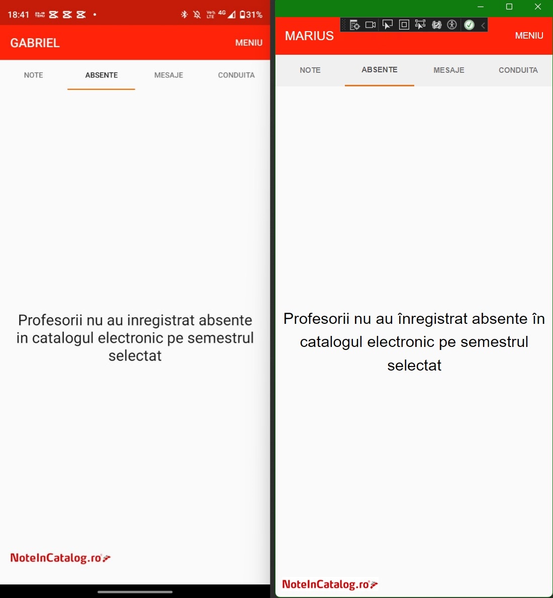 comparison between the official and his app