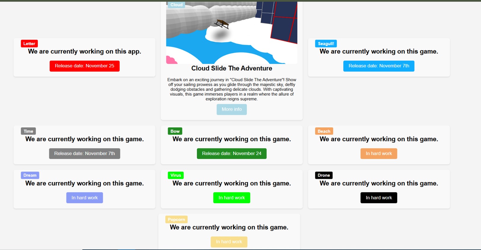 the our games page