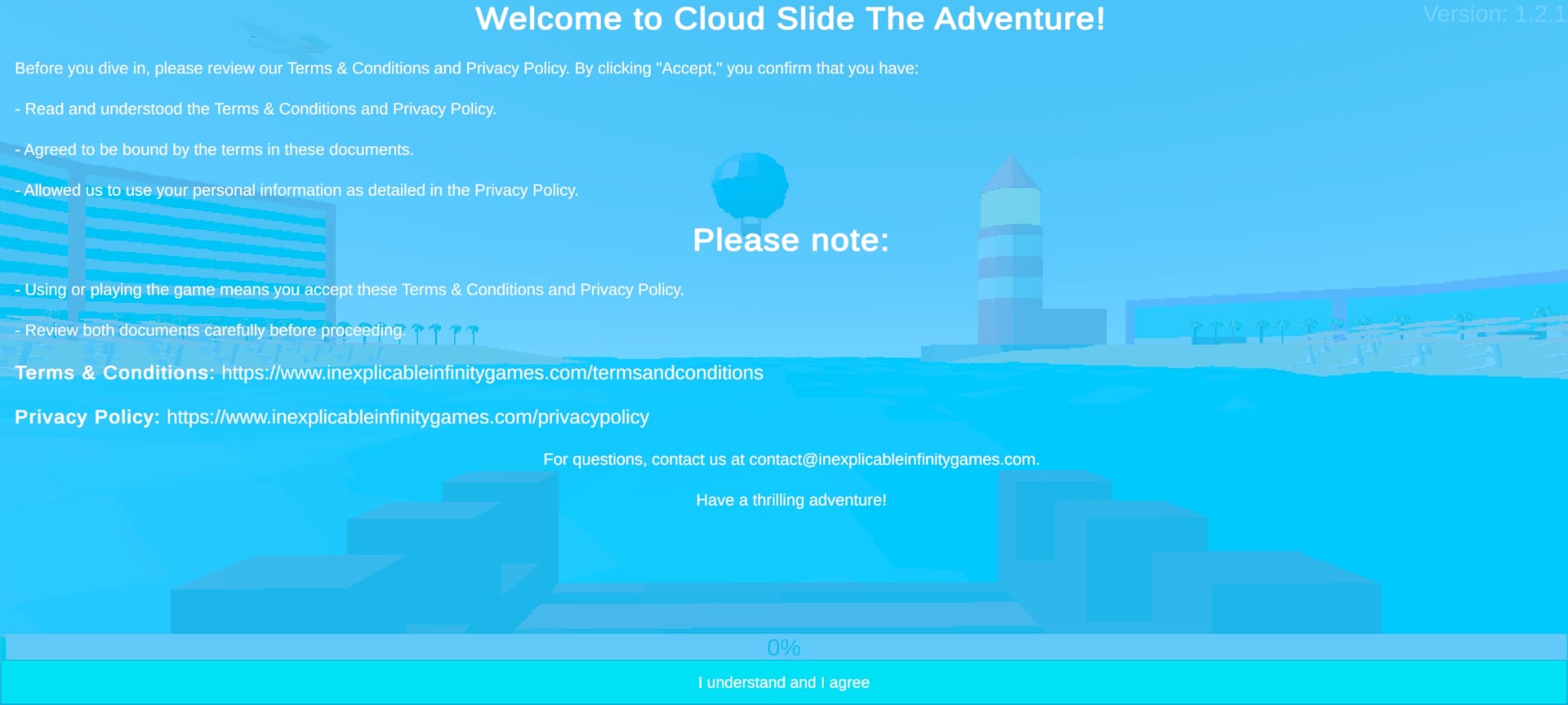 welcome screen and disclaimer