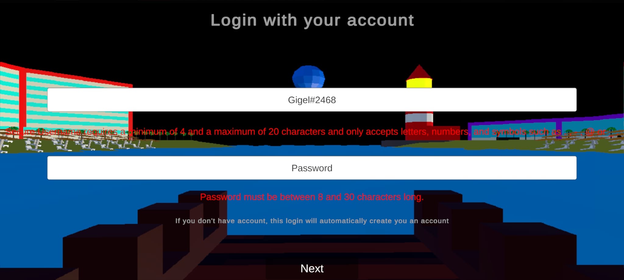 login screen