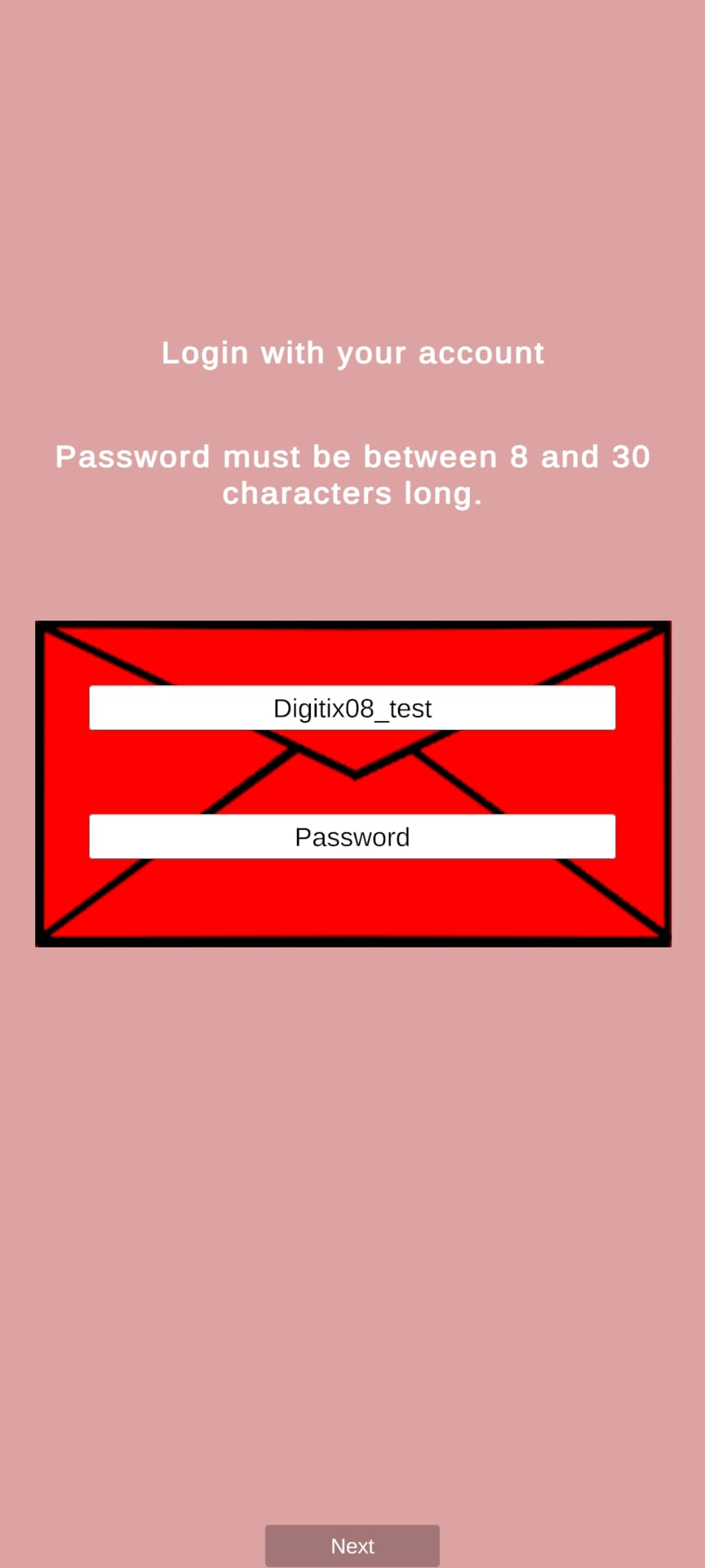 the login screen
